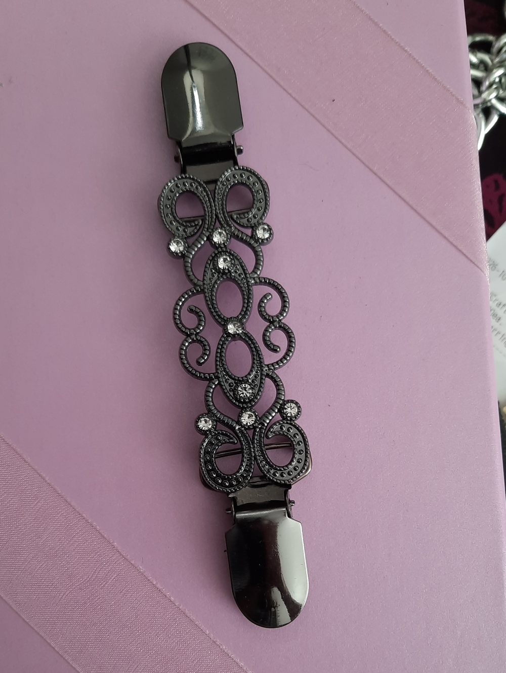 Gunmetal Sweater Clasp With Crystal Accents